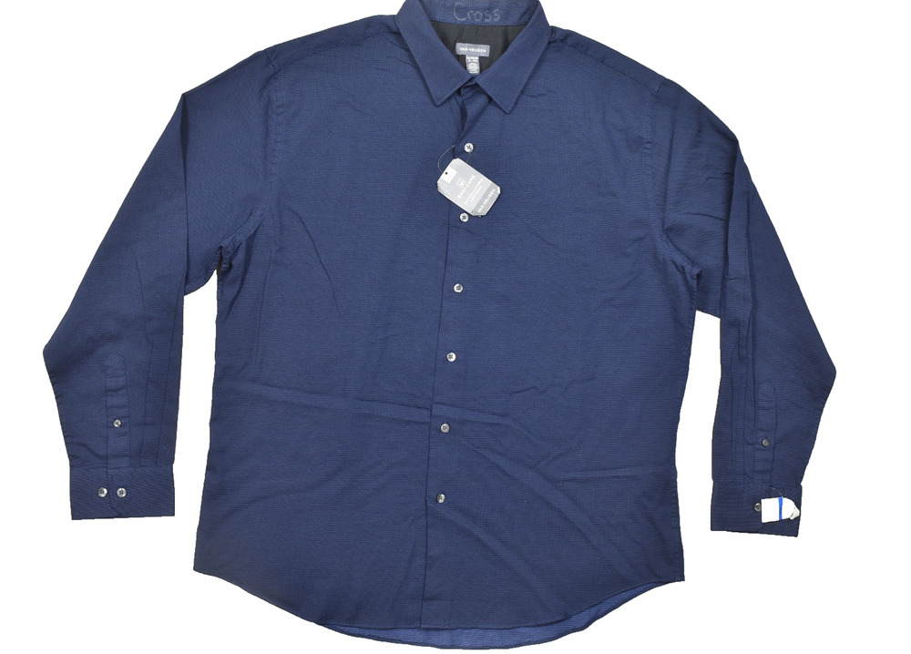 NEW Van Heusen Men's Blue Dress Shirt Size XL Long Sleeve Polka Dot Cotton Blend